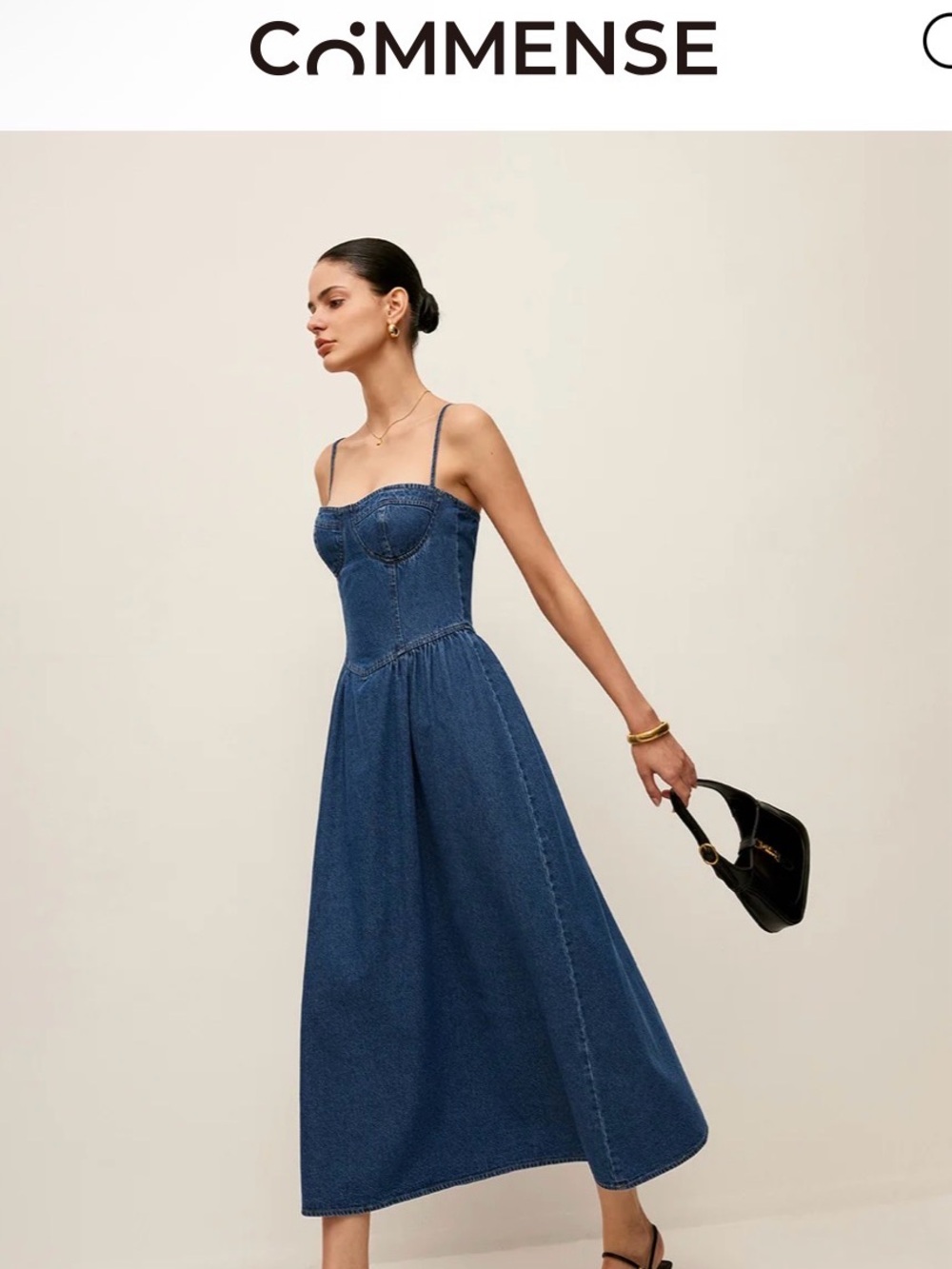 Commense Sweetheart Collar Denim Long Dress Sz Small EUC